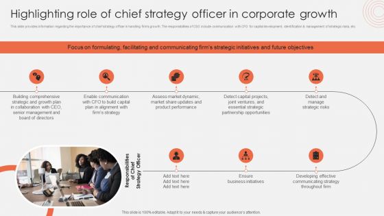 Highlighting Role Of Chief Strategy Officer In Corporate Growth Inspiration PDF