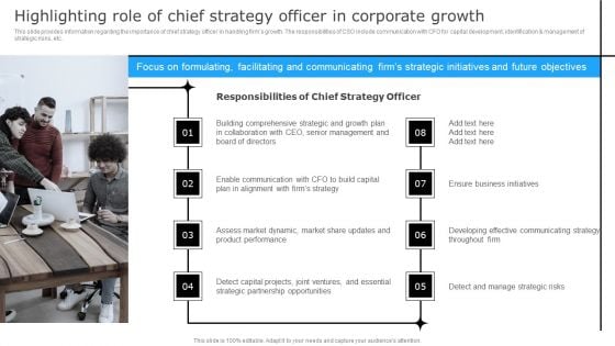 Highlighting Role Of Chief Strategy Officer In Corporate Growth Rules PDF