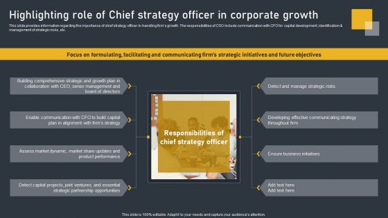 Highlighting Role Of Chief Strategy Officer In Corporate Growth Summary PDF