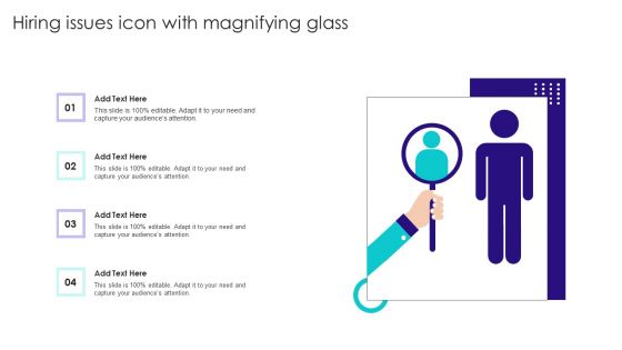 Hiring Issues Icon With Magnifying Glass Infographics PDF