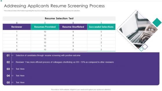 Hiring New Employees At Workplace Addressing Applicants Resume Screening Process Portrait PDF