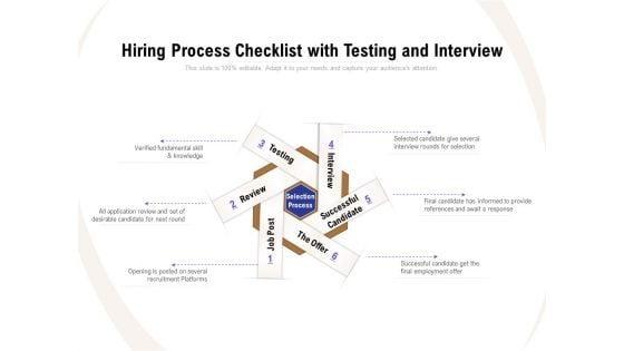 Hiring Process Checklist With Testing And Interview Ppt PowerPoint Presentation Gallery Model PDF