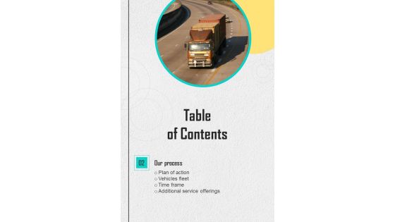Hiring Proposal For Business Transportation Service Table Of Contents One Pager Sample Example Document Hiring Proposal For Business Transportation Service Table Of Contents One Pager Sample Example Document