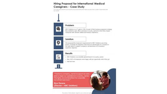 Hiring Proposal For International Medical Caregivers Case Study One Pager Sample Example Document