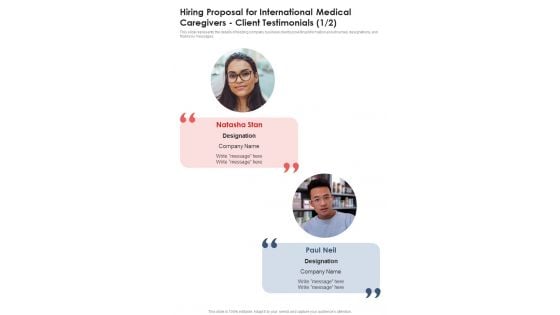 Hiring Proposal For International Medical Caregivers Client Testimonials One Pager Sample Example Document