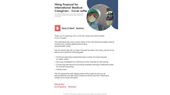 Hiring Proposal For International Medical Caregivers Cover Letter One Pager Sample Example Document