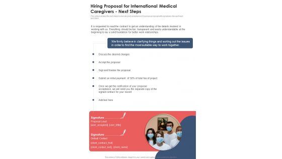 Hiring Proposal For International Medical Caregivers Next Steps One Pager Sample Example Document