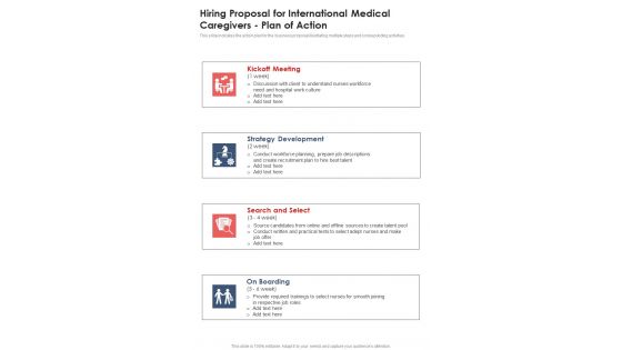 Hiring Proposal For International Medical Caregivers Plan Of Action One Pager Sample Example Document