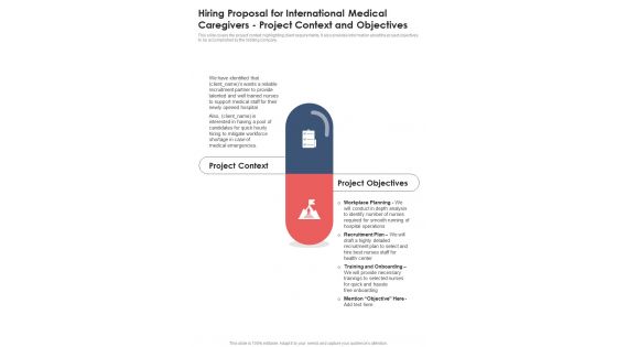 Hiring Proposal For International Medical Caregivers Project Context And Objectives One Pager Sample Example Document