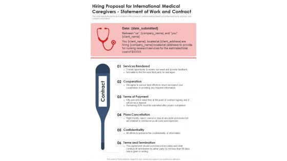 Hiring Proposal For International Medical Caregivers Statement Of Work And Contract One Pager Sample Example Document