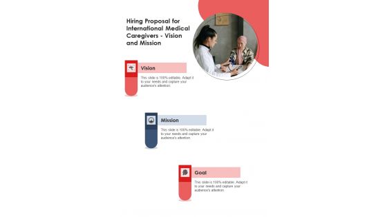 Hiring Proposal For International Medical Caregivers Vision And Mission One Pager Sample Example Document