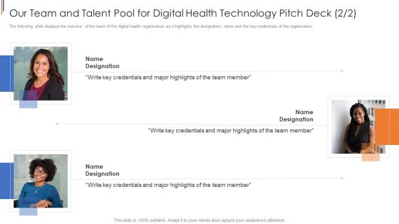 His Capital Funding Elevator Our Team And Talent Pool For Digital Health Technology Pitch Deck Information PDF