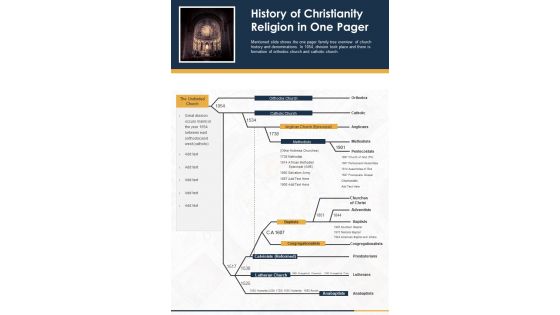 History Of Christianity Religion In One Pager PDF Document PPT Template