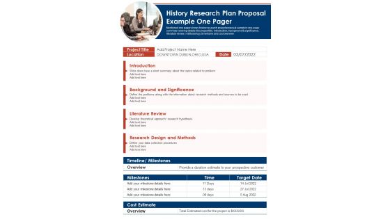 History Research Plan Proposal Example One Pager PDF Document PPT Template History Research Plan Proposal Example One Pager PDF Document PPT Template