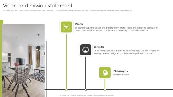 Home Interior Styling Services Company Profile Vision And Mission Statement Designs PDF