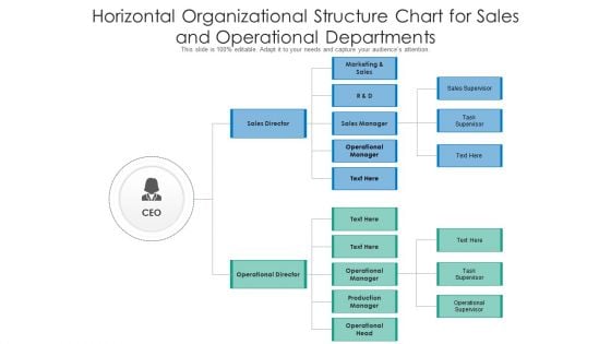 Horizontal Organizational Structure Chart For Sales And Operational Departments Ppt PowerPoint Presentation File Pictures PDF