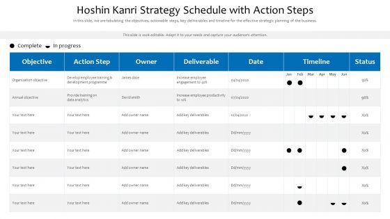 Hoshin Kanri Strategy Schedule With Action Steps Ppt PowerPoint Presentation File Styles PDF