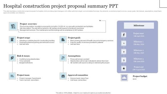 Hospital Construction Project Proposal Summary Ppt Themes PDF