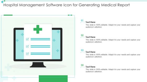 Hospital Management Software Icon For Generating Medical Report Ppt Slides Graphics Tutorials PDF