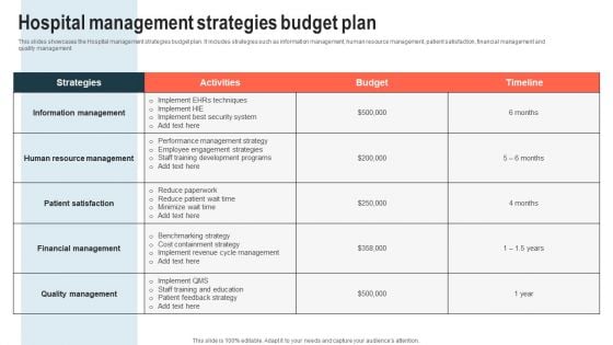 Hospital Management Strategies Budget Plan Mockup PDF