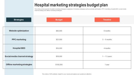 Hospital Marketing Strategies Budget Plan Structure PDF