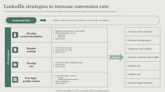 Hospitality And Travel Advertising Techniques Linkedin Strategies To Increase Conversion Rate Brochure PDF