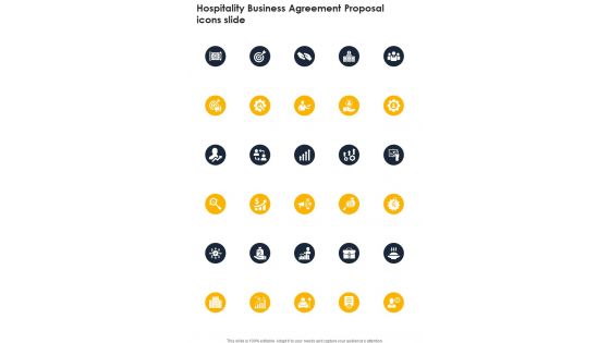 Hospitality Business Agreement Proposal Icons Slide One Pager Sample Example Document