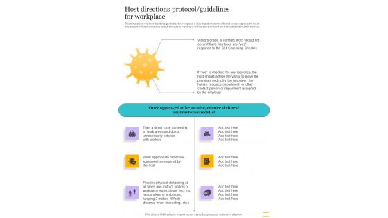 Host Directions Protocol Guidelines For Workplace One Pager Sample Example Document