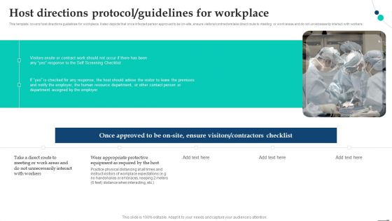 Host Directions Protocol Guidelines For Workplace Pandemic Company Playbook Demonstration PDF