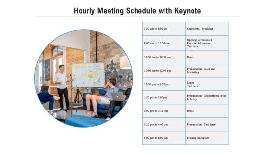 Hourly Meeting Schedule With Keynote Ppt PowerPoint Presentation Icon Portfolio PDF