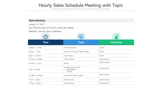 Hourly Sales Schedule Meeting With Topic Ppt PowerPoint Presentation Gallery Graphics Tutorials PDF