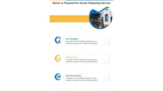 House Cleansing Service About Us Proposal One Pager Sample Example Document