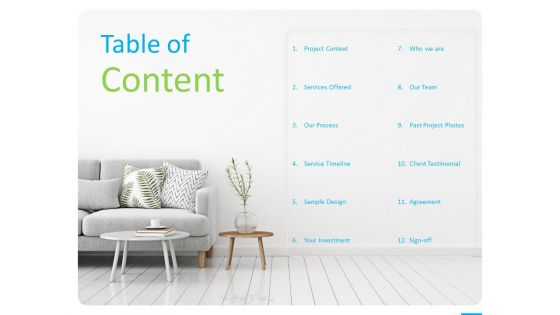 House Decoration Proposal Table Of Content Ppt Pictures Layouts PDF