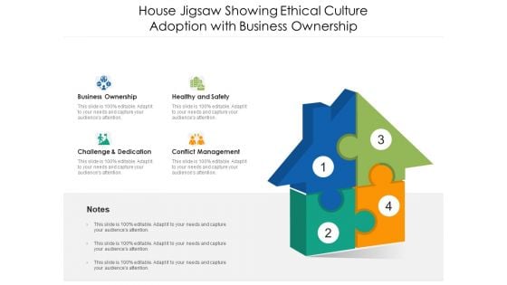 House Jigsaw Showing Ethical Culture Adoption With Business Ownership Ppt PowerPoint Presentation Layouts Portfolio PDF