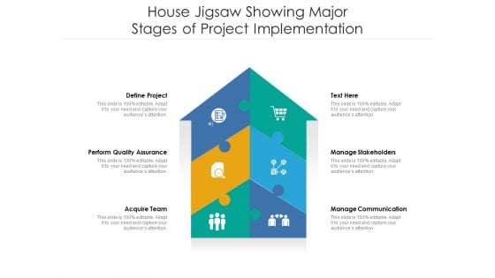 House Jigsaw Showing Major Stages Of Project Implementation Ppt PowerPoint Presentation Pictures Format PDF