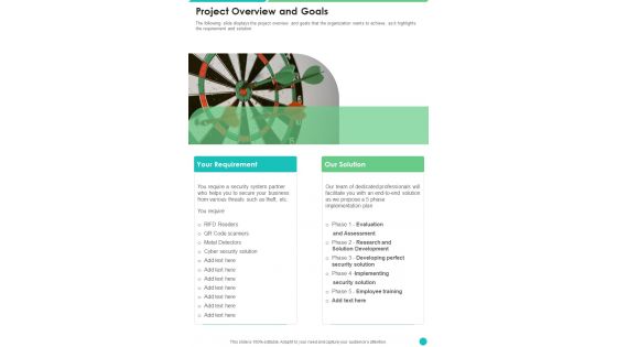 House Safety Gadget Installment Proposal Project Overview And Goals One Pager Sample Example Document