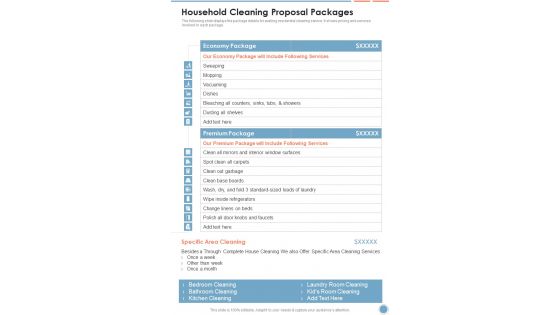 Household Cleaning Proposal Packages One Pager Sample Example Document Household Cleaning Proposal Packages One Pager Sample Example Document