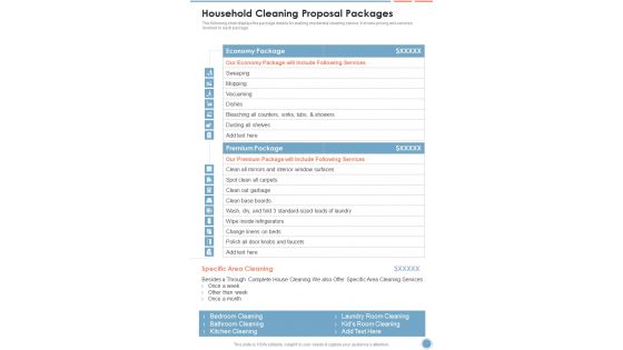 Household Cleaning Proposal Packages One Pager Sample Example Document