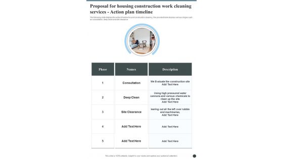 Housing Construction Work Cleaning Services Action Plan Timeline One Pager Sample Example Document Housing Construction Work Cleaning Services Action Plan Timeline One Pager Sample Example Document