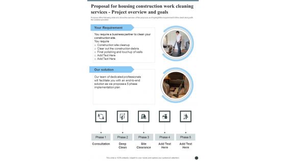 Housing Construction Work Cleaning Services Project Overview And Goals One Pager Sample Example Document Housing Construction Work Cleaning Services Project Overview And Goals One Pager Sample Example Document