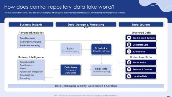 How Does Central Repository Data Lake Works Ppt PowerPoint Presentation File Backgrounds PDF