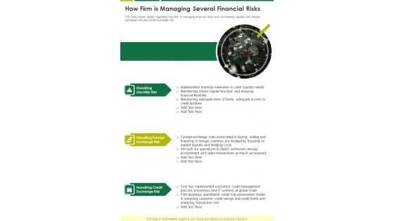 How Firm Is Managing Several Financial Risks One Pager Documents How Firm Is Managing Several Financial Risks One Pager Documents