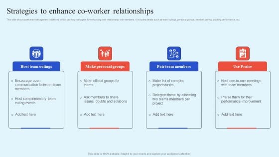 How Leaders Can Improve Team Effectiveness Strategies To Enhance Co-Worker Relationships Formats PDF