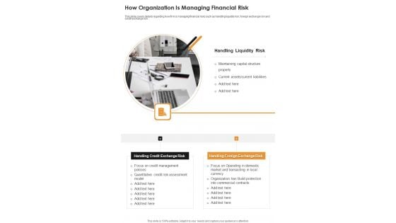 How Organization Is Managing Financial Risk One Pager Documents