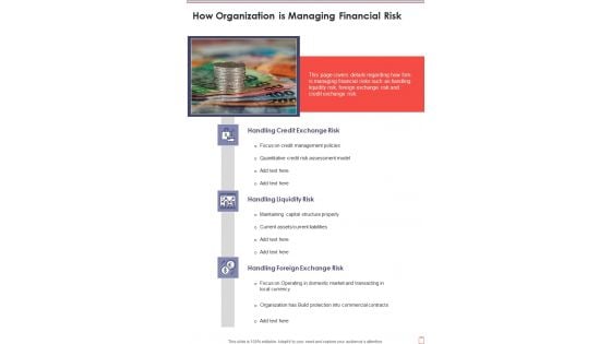 How Organization Is Managing Financial Risk Template 294 One Pager Documents How Organization Is Managing Financial Risk Template 294 One Pager Documents