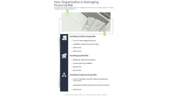 How Organization Is Managing Financial Risk Template 64 One Pager Documents