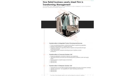 How Retail Business Yearly Sheet Firm Is Transforming Management One Pager Documents How Retail Business Yearly Sheet Firm Is Transforming Management One Pager Documents