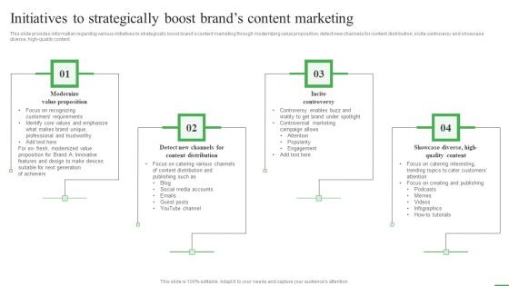 How To Boost Brand Recognition Initiatives To Strategically Boost Brands Content Icons PDF