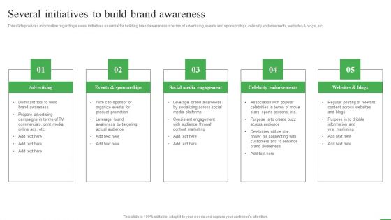 How To Boost Brand Recognition Several Initiatives To Build Brand Awareness Inspiration PDF