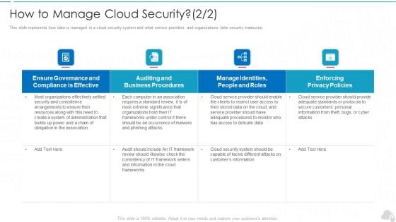 How To Manage Cloud Security Cloud Computing Security IT Ppt Infographic Template Inspiration PDF